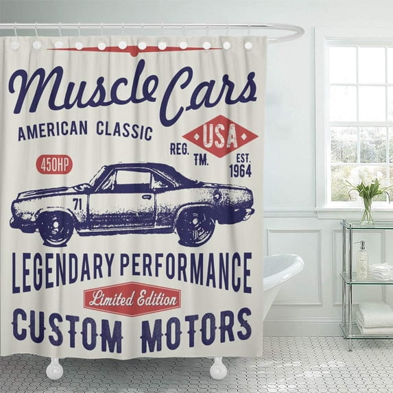 PKNMT Motor Design Retro Car Graphics Typographic Vintage for Label Badge Applique Bathroom Shower Curtains 60x72 inch