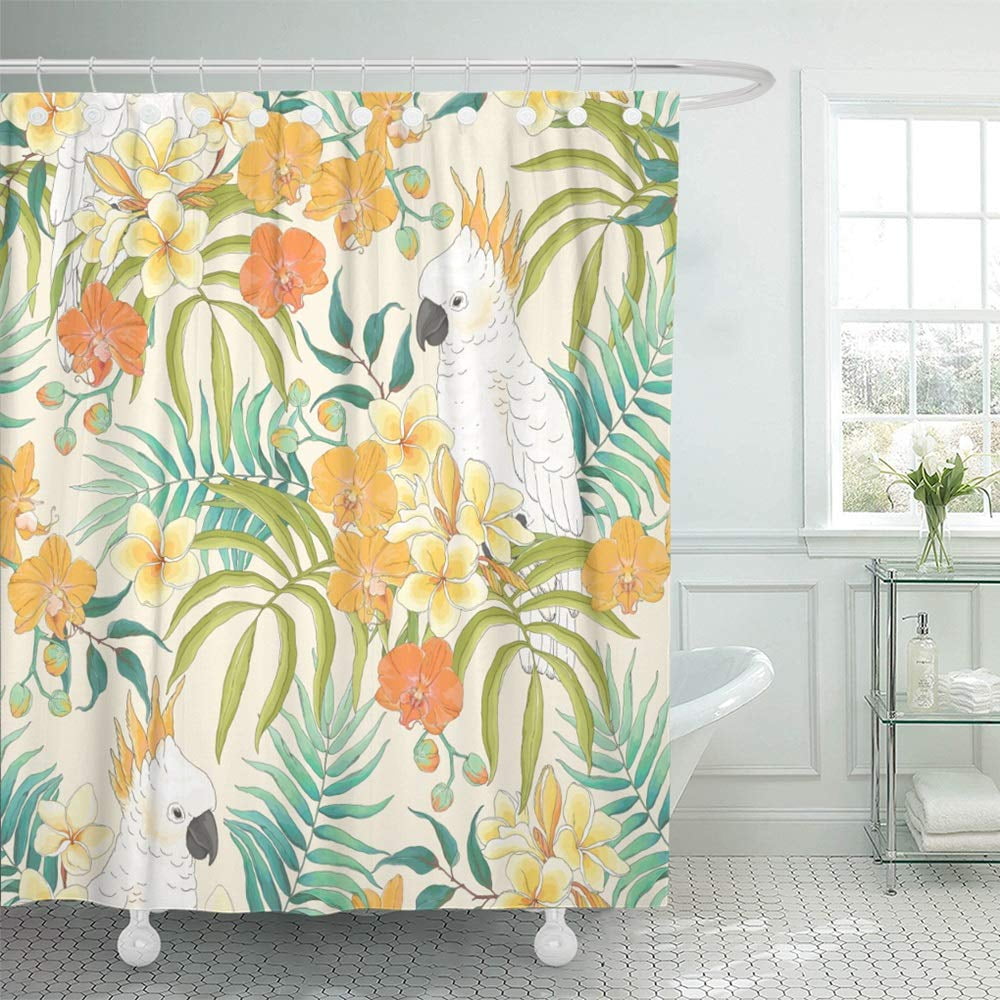 PKNMT Orange with Flowers Plumeria Orchid Leaves and White Parrot Cockatoo in Vintage Waterproof