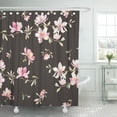 thumbnail image 1 of PKNMT Pink Flower Watercolor Floral Pattern on Black Red Romantic Japanese Japan Oriental Shower Curtain Bath Curtain 66x72 inch, 1 of 1