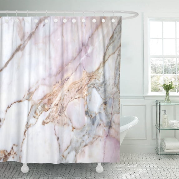 PKNMT Pink White Marble Pattern High Resolution Gray Black Stone Polyester Shower Curtain 60x72 inches