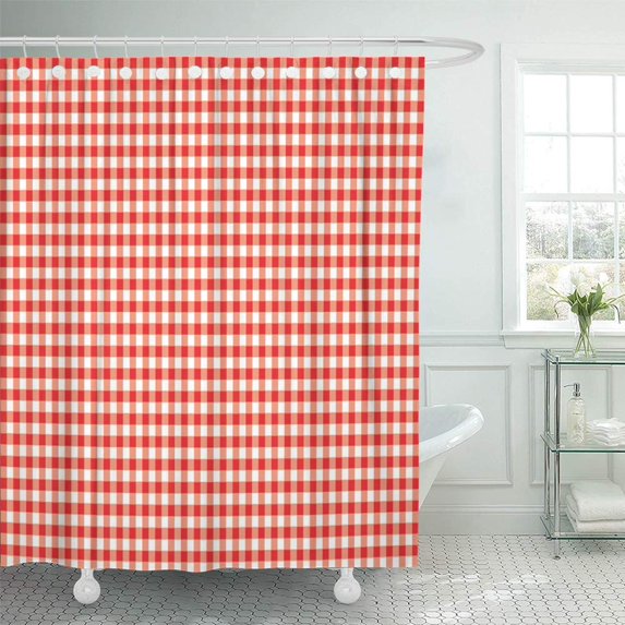PKNMT Red Picnic Checked Table Pattern Italian Plaid Dinner White Top Summer Country Shower Curtain Bath Curtain 66x72 inch