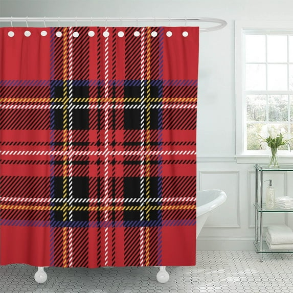 PKNMT Red Plaid Royal Stewart Tartan Pattern British Kilt Scottish Polyester Shower Curtain 60x72 inches