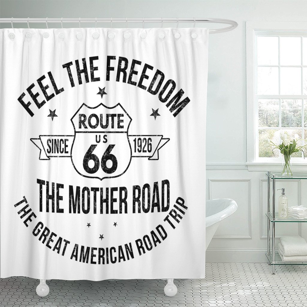 PKNMT Sixty Route 66 Road Sign Six Vintage Aged Polyester Shower ...