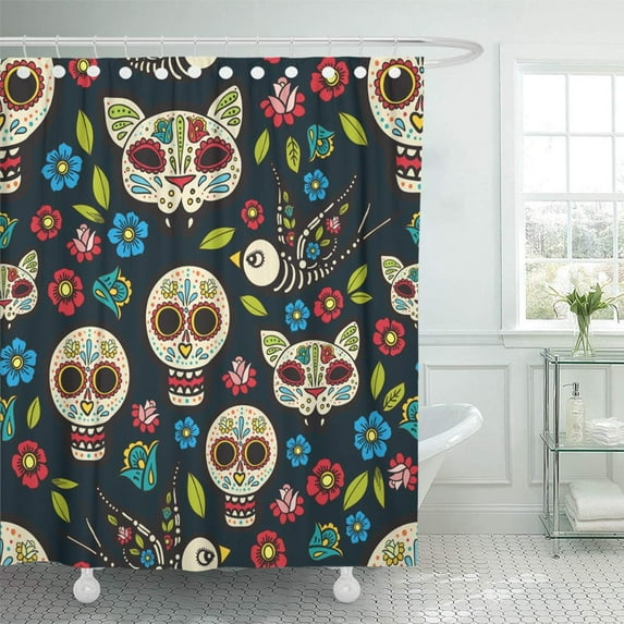 PKNMT Sugar the of Traditional Holiday in Mexico Skulls Ribbons Day Dead Cat Death Decals Shower Curtain Bath Curtain 66x72 inch