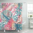 thumbnail image 1 of PKNMT Summer Exotic Floral Tropical Palm Monstera Leaves in Pink and Blue Colors Plant Waterproof Bathroom Shower Curtains Set 66x72 inch, 1 of 1