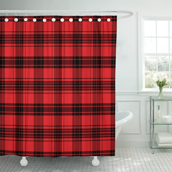 PKNMT Tan Check Tartan Pattern Checkered Red Home Geometric Border Shower Curtain 60x72 inches