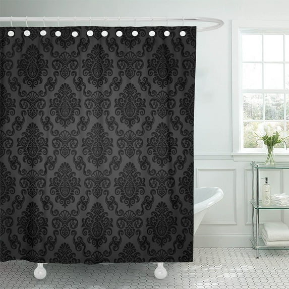 PKNMT Victorian Damask Pattern Royal Black Gothic Dark Vintage Polyester Shower Curtain 60x72 inches