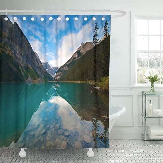 PKNMT View of Lake Louise from The Trail Symmetric Reflection Polyester Shower Curtain 60x72 inches