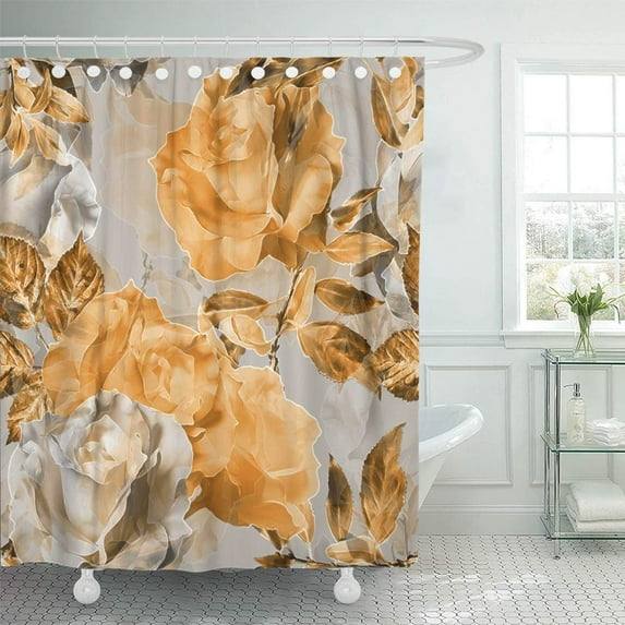 PKNMT Vintage Monochrome Orange Blurred Watercolor Graphic Floral Roses Bathroom Shower Curtain 66x72 inch