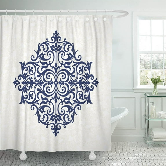 PKNMT Vintage Pattern in Victorian Ornate for Traditional Blue Polyester Shower Curtain 60x72 inches