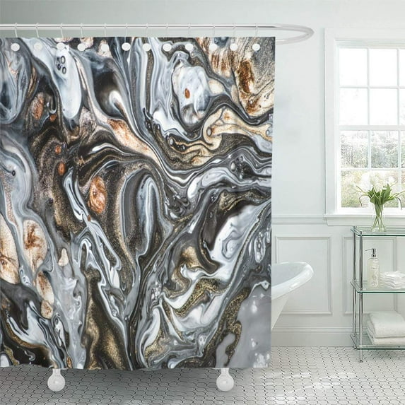 PKNMT Watercolor Abstract Modern Marble Effect Painting Golden Paint Unusual Trendy Bathroom Shower Curtain 66x72 inch