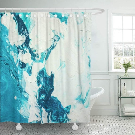 PKNMT Watercolor Aquatic Blue Marble Creative Abstract Waves Beautiful Liquid Paint Bathroom Shower Curtain 66x72 inch