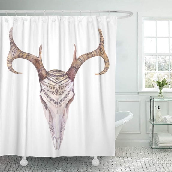 PKNMT Watercolor Skull with Flowers Arrows and Feathers Boho Tribal Bull American Bathroom Shower Curtains 60x72 inch