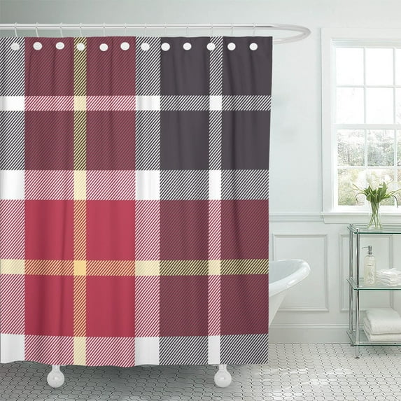PKNMT Yellow Tartan Red and Gray Flanel Check Plaid Pattern Shower Curtain 60x72 inches