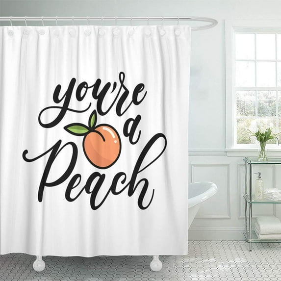 PKNMT You're Peach Lettering Quote with Cute Calligraphy with Fruits Design for Cases Waterproof Bathroom Shower Curtains Set 66x72 inch