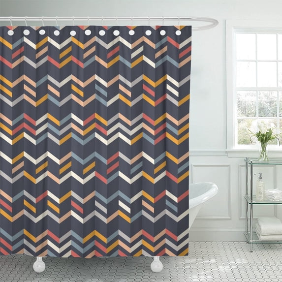 PKNMT Zigzag Pattern in Yellow Orange and Red Colors Polyester Shower Curtain 60x72 inches