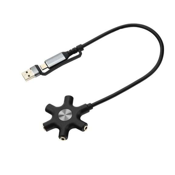 PKPOWER USB A/C to Headphone Splitter, 5-Jack 3.5 mm Audio Headphone Stereo Audio Headset Adapter