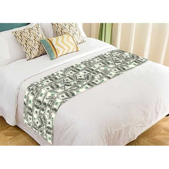 PKQWTM 100 Dollar bills Bed Runner Bedroom Bedding Decor Bedding Scarf Size 20x95 inches