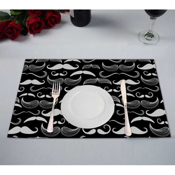 PKQWTM A Gentlemen Club Mustache Pattern Kitchen Dining Table Mats Placemats Size 12x18 Inches, Set of 2 Pieces