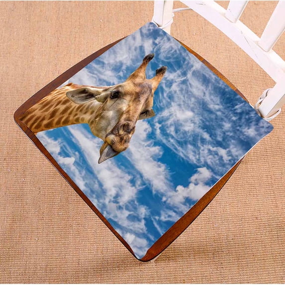 PKQWTM A Giraffe Show Tongue Blue Sky Chair Pads Chair Mat Seat Cushion Chair Cushion Floor Cushion Size 16x16 inches