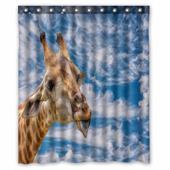 PKQWTM A Giraffe Show Tongue Blue Sky WaterProof Polyester Fabric Shower Curtain Size 60x72 Inches