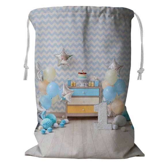 PKQWTM A Lot Of Balloons Blue And White Color Storage Basket Laundry Bag with Drawstring Size 18x24 Inch