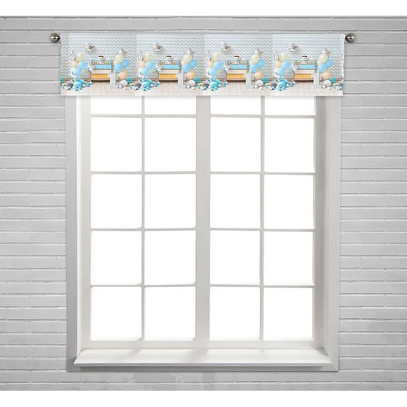 PKQWTM A Lot Of Balloons Blue And White Color Window Curtain Valance Rod Pocket 54x12 inch
