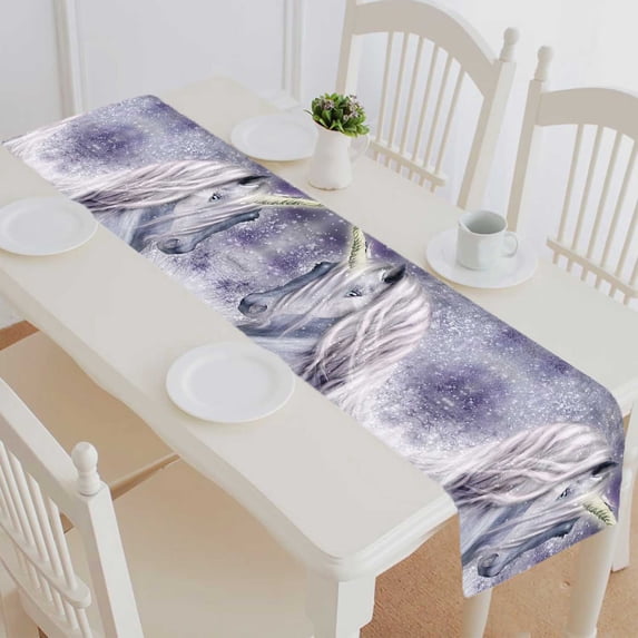 PKQWTM A Magical Unicorn Snowy Cotton and Linen Table Runner Kitchen Dining Room Supplies Size 16x72 Inch