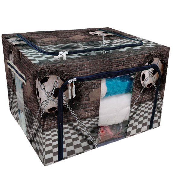 PKQWTM A Soccer Ball Chains Destroy A Wall Storage Bag Clear Window Storage Bins Boxes Large Capacity Foldable Stackable Organizer With Steel Metal Frame For Bedding,Clothes,Closets, Bedrooms