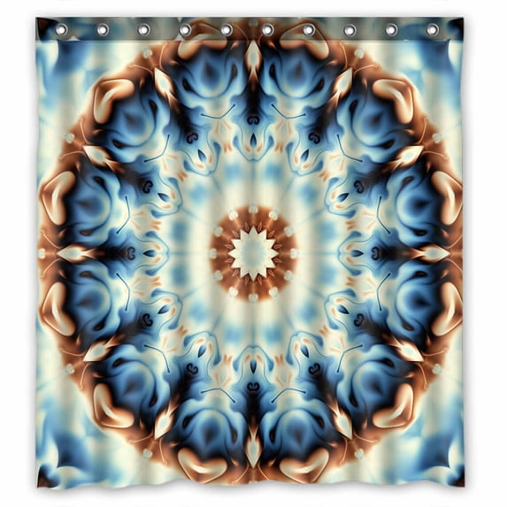 PKQWTM Abstract Square Round Mandala Ornament Pattern WaterProof Polyester Fabric Shower Curtain Size 66x72 Inches