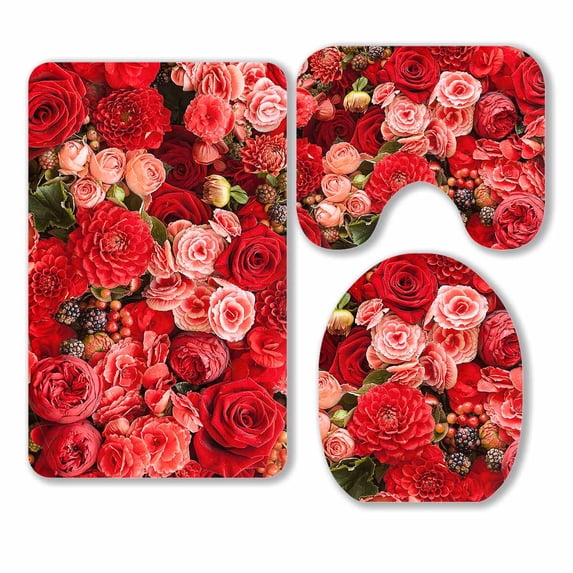 PKQWTM Abstract flowers Close up 3 Piece Bathroom Rugs Set Bath Rug Contour Mat and Toilet Lid Cover