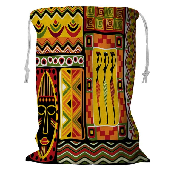 PKQWTM African Pattern Storage Basket Laundry Bag with Drawstring Size 18x24 Inch