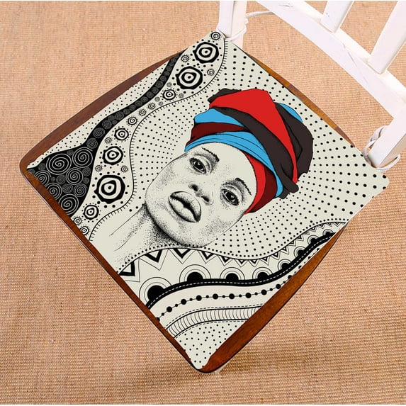 PKQWTM African Woman African Turban Chair Pads Chair Mat Seat Cushion Chair Cushion Floor Cushion Size 20x20 inches