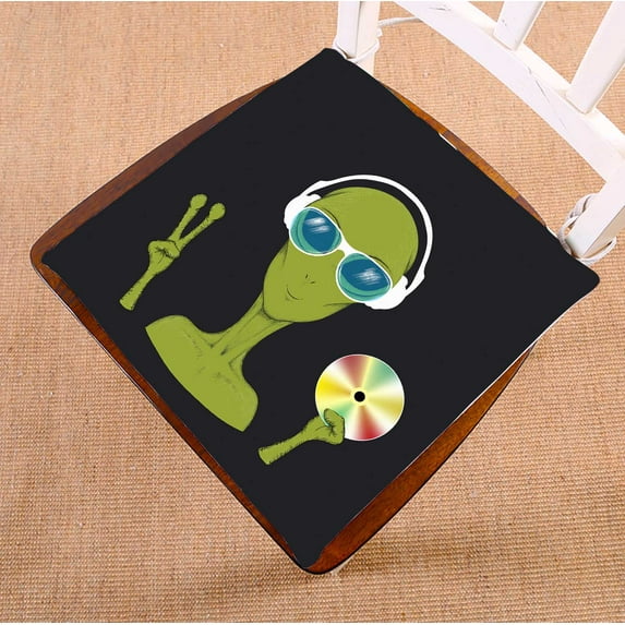 PKQWTM Alien Is A Music Lover Chair Pads Chair Mat Seat Cushion Chair Cushion Floor Cushion Size 20x20 inches