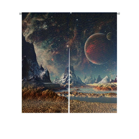 PKQWTM Alien Planet With A Moon And Mountains Door Curtain Window Cover Home Decor Hanging Curtain Size 85x90 CM