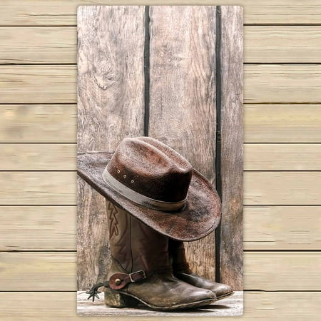 PKQWTM American West cowboy hat boots wood deck ranch barn Microfiber Bath Towels Bathroom Body Shower Towel Size 30x56 Inches