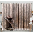 thumbnail image 1 of PKQWTM American West cowboy hat boots wood deck ranch barn Practical heat insulation Shading Window Curtain Size 52(W) x 84(H) inches(Two Piece), 1 of 1