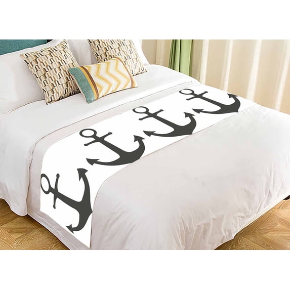 PKQWTM Anchor Icon Black White Bed Runner Bedroom Bedding Decor Bedding Scarf Size 20x95 inches
