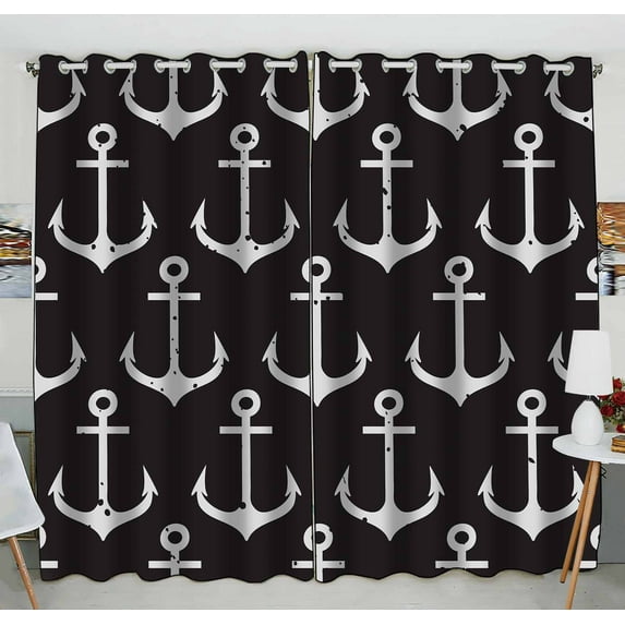 PKQWTM Anchors Marine Style Practical heat insulation Shading Window Curtain Size 52(W)x84(H) inches(Two Piece)