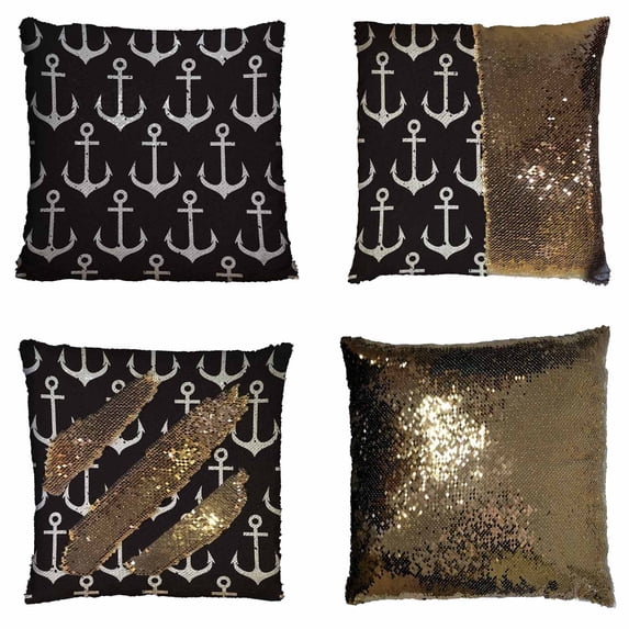 PKQWTM Anchors Marine Style Reversible Mermaid Cushion Cover Home Decor Sequin Pillow Case Size 16x16 inches