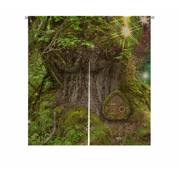 PKQWTM Ancient Mossy Tree in forest fairy lights door rainbow Door Curtain Window Cover Home Decor Hanging Curtain Size 85x90 CM