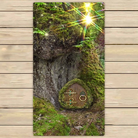 PKQWTM Ancient Mossy Tree in forest fairy lights door rainbow Microfiber Bath Towels Bathroom Body Shower Towel Size 30x56 Inches