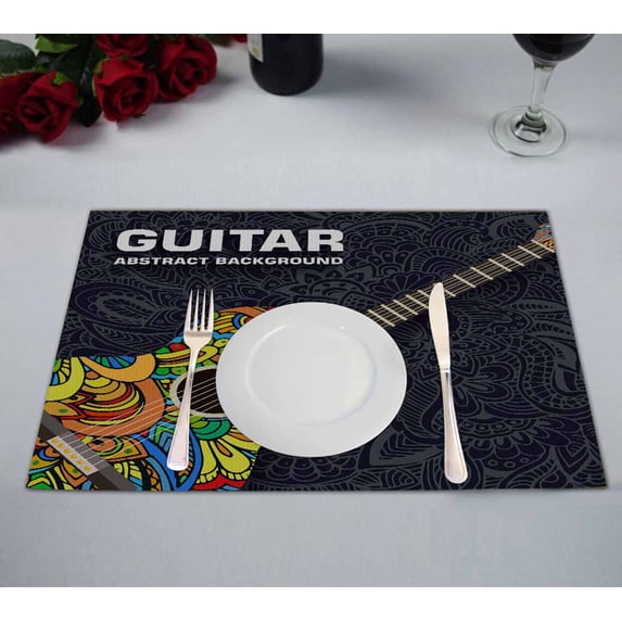 PKQWTM Art Classic Guitar Kitchen Dining Table Mats Placemats Size 12x18 Inches, Set of 2 Pieces