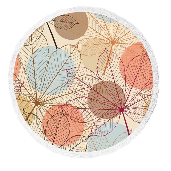 PKQWTM Autumn Leaves In A Retro Style Round Beach Towel Beach Mats Shawl Blanket Yoga Mat with Tassels Beach Throw Towel