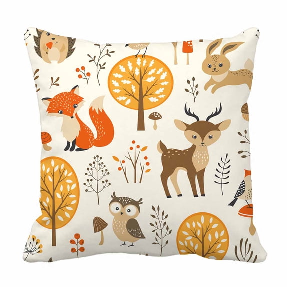 PKQWTM Autumn forest cute animals Bed Decor Pillow Cases Zippered Cushion Cover Size 16x16 Inches
