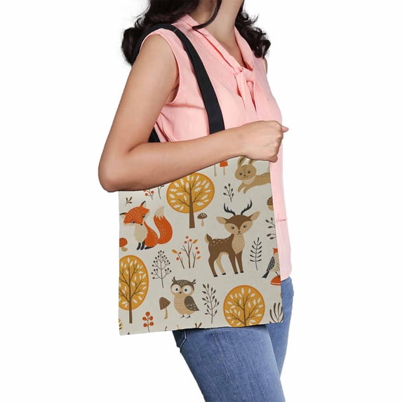PKQWTM Autumn forest cute animals Canvas Shoulder Bags Handbags Tote Bags Shopping Bag