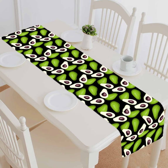 PKQWTM Avocado Pattern Tile Green Vegetable Cotton and Linen Table Runner Kitchen Dining Room Supplies Size 16x72 Inch