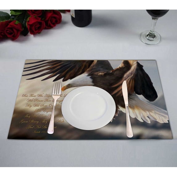 PKQWTM Bald Eagle Religious Painting Kitchen Dining Table Mats Placemats Size 12x18 Inches, Set of 2 Pieces