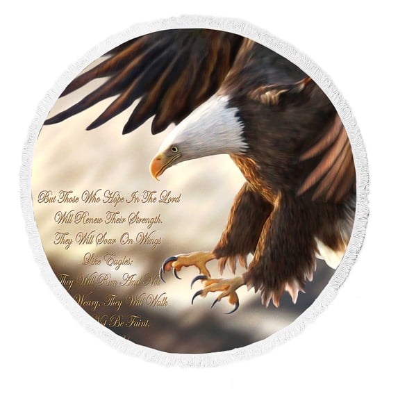 PKQWTM Bald Eagle Religious Painting Round Beach Towel Beach Mats Shawl Blanket Yoga Mat with Tassels Beach Throw Towel