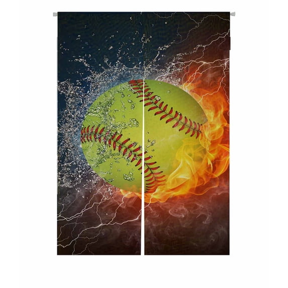 PKQWTM Baseball Ball on Fire Water Door Curtain Window Cover Home Decor Hanging Curtain Size 85x120 CM